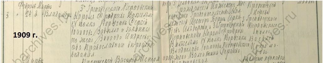 Забелло Владимир - метрическая запись в полковой церкви о рождении Владимир Сергеевич Забелло