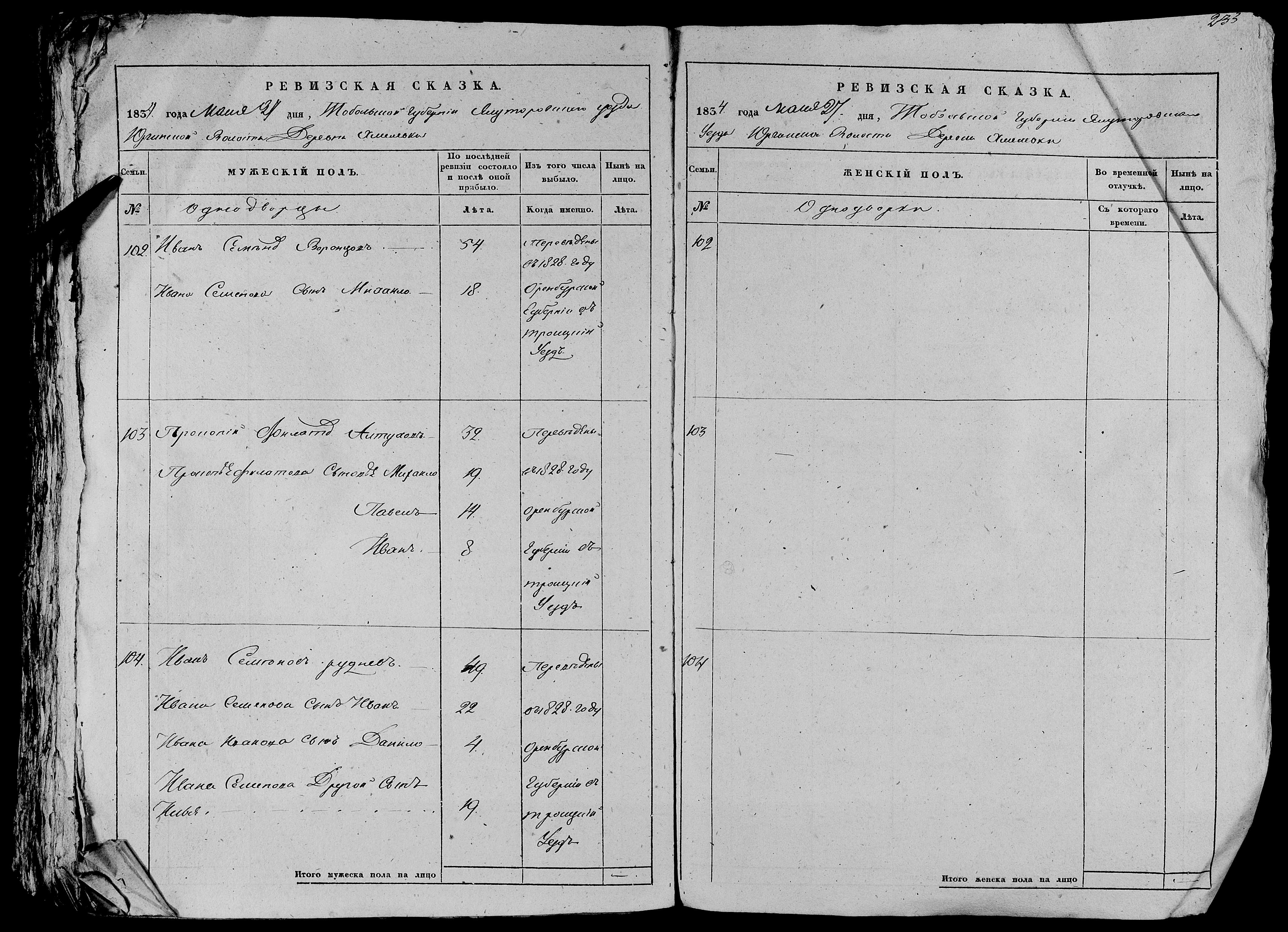 Воронцов Иван Семенович Хмелевка Тобольскои губ. ГАТО 154-8-490 лист 232обFS image 807РС 1834 Иван Семёнов Воронцов